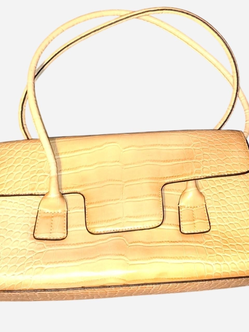 Tommy Hilfiger Cream Croc-Embossed Shoulder Bag